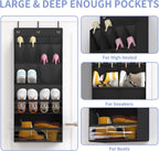 FENTEC 1 Pack Over-the-Door-Shoe-Organizers, Hanging Shoe Organizer with Large Pocket Shoe Holder Hanging Shoe Rack for Closet Shoe Organizer for Wall, Over Door Organizer with 15 Pockets Black