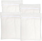 4-Piece White Large Durable Organic Cotton Mesh Laundry Bags with Sturdy Zippers and Breathable Mesh are Delicate Laundry Bags for Underwear, Clothes, Pants and Socks