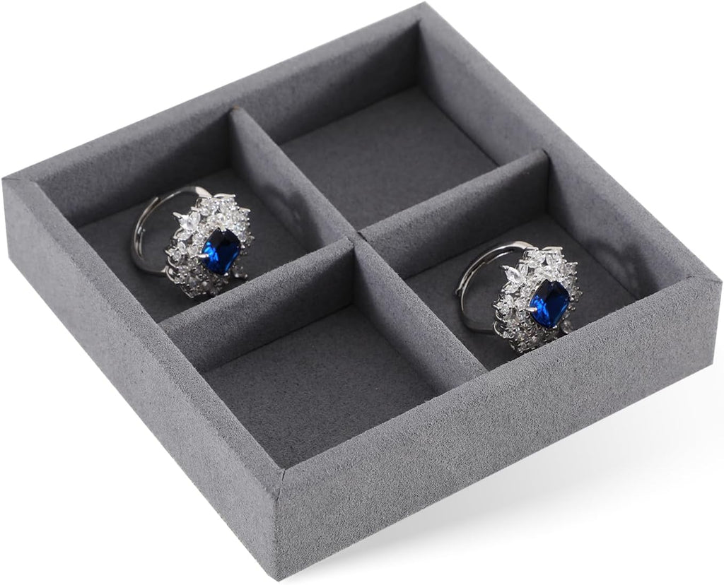 Dark Blue Jewelry Display Tray Ring Necklace Earring Bangle Organizer Multifunctional Storage Case for Jewelry Showcase (Small 4 Grids Tray)
