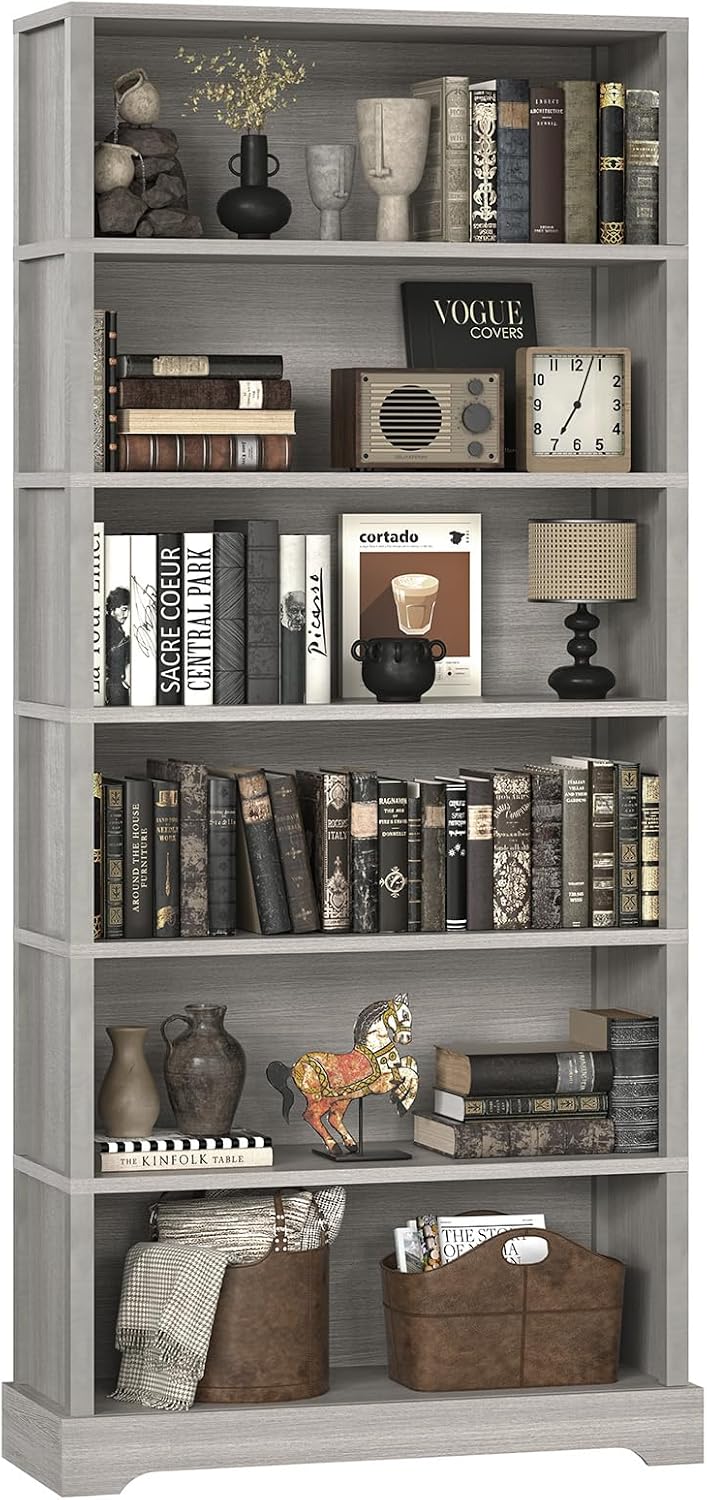 TVU 6 Tiers Wooden Bookshelf, 77.2" Tall Farmhouse Style Open Bookcase, ...