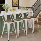 Andeworld Metal Bar Stools Set of 4, 26 inch Counter Height Barstools with Backs Farmhouse Modern High Back Bar Stools with Larger Seat Kitchen Dining Bar Chairs,Off White