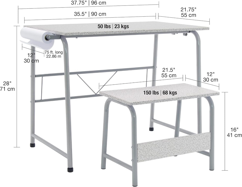 SD Studio Designs Project Center, 55128 Craft Table Play Desk with Bench, Gre...