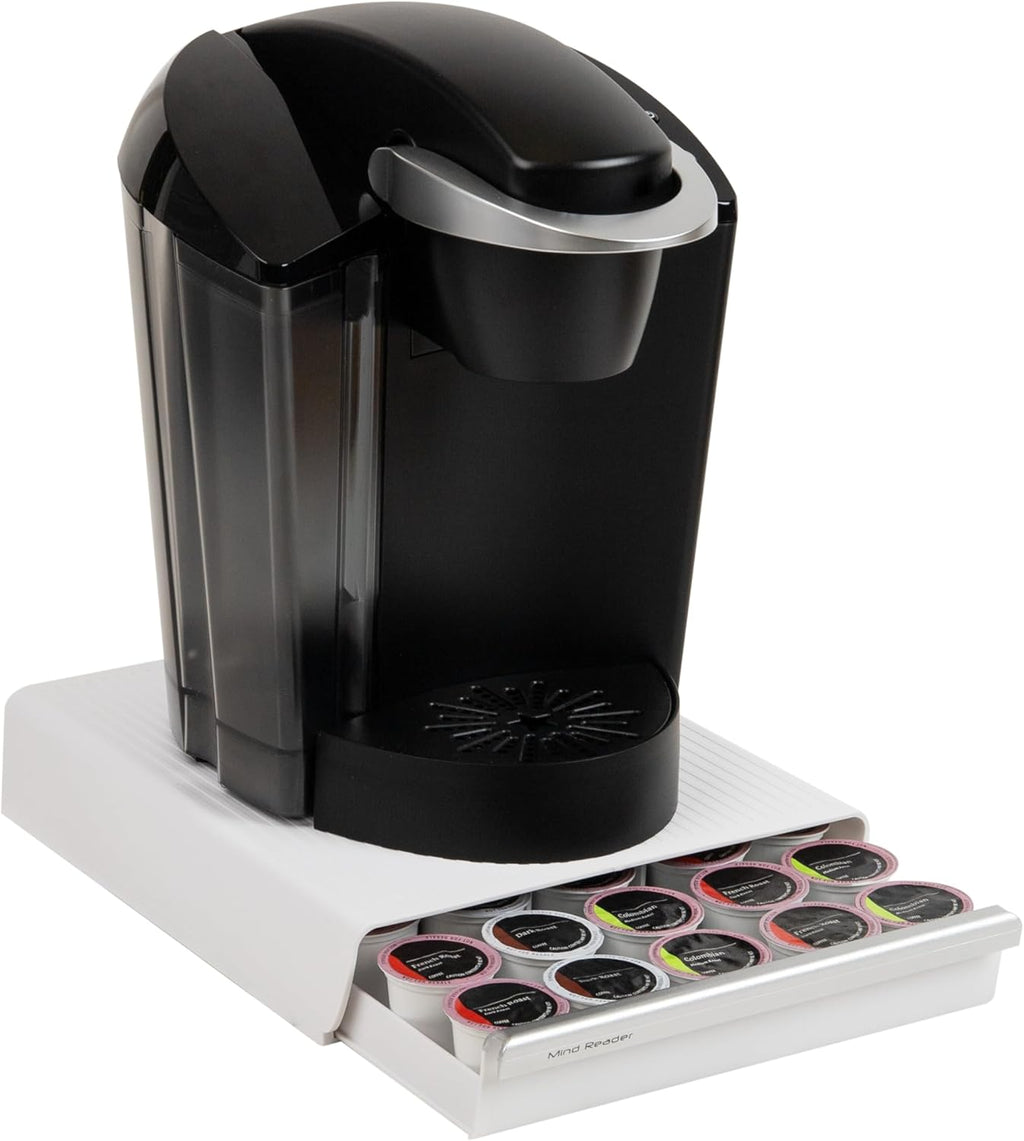 Mind Reader Single Serve Coffee Pod Drawer, 30 Pod Capacity, Countertop Organizer, 10.5"L x 12.75"W x 2.5"H, White
