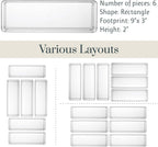 STORi SimpleSort 6-Piece Stackable Clear Drawer Organizer Set | 9" x 3" x 2" Rectangle Trays | Narrow Makeup Vanity Storage Bins and Office Desk Drawer Dividers | Made in USA