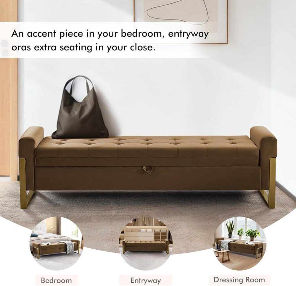 67" Storage Bench for Bedroom, King Size End of Bed Bench, Upholstered S...