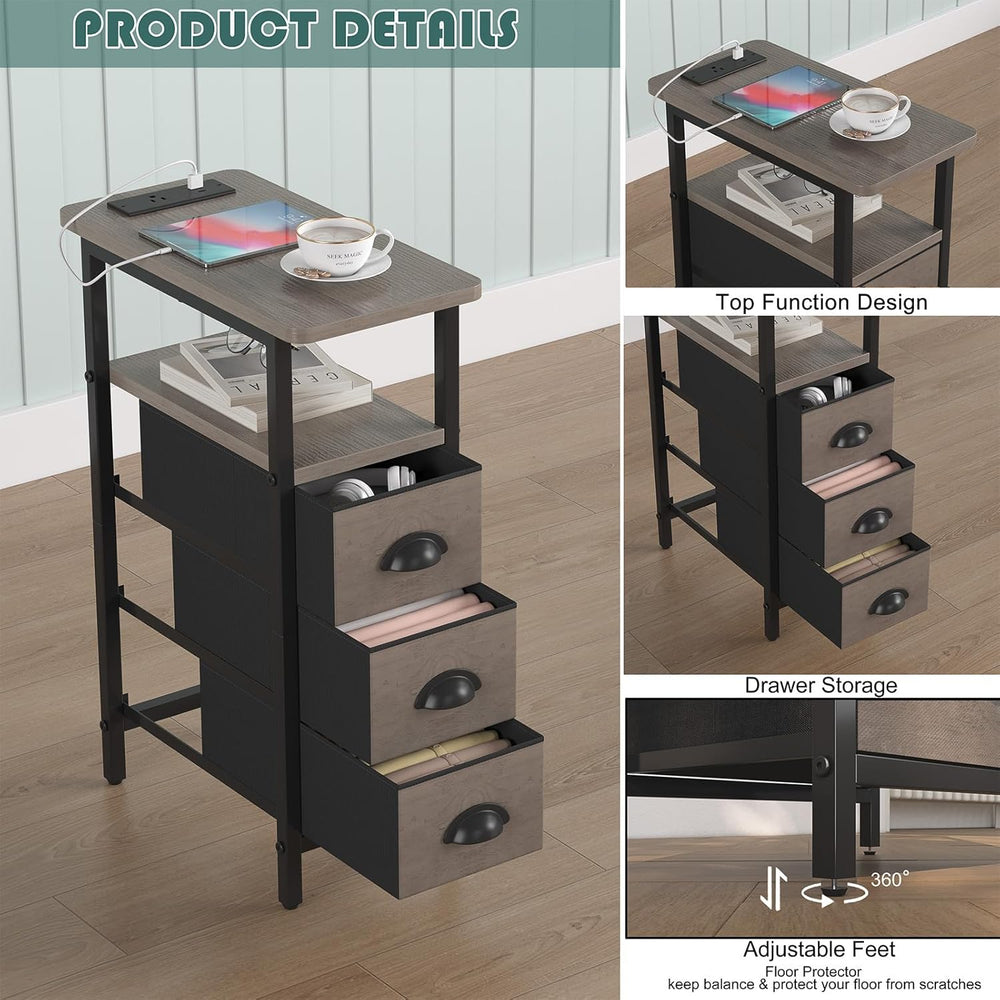 sthmec End Table with Charging Station,Narrow Side Tables with USB Ports and ...