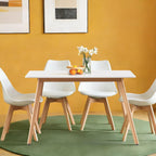47.2" Rectangular Dining Table Wood Legs for 4-6 White | Mid century Modern Table for Small Living Room, Kitchen, Apartment, Easy Assembly