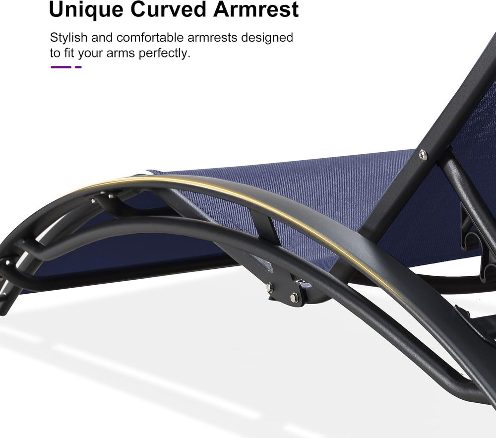 PURPLE LEAF Pool Lounge Chaise Set of 3 Outdoor Lounger Chair, Navy Blue | 2 ...