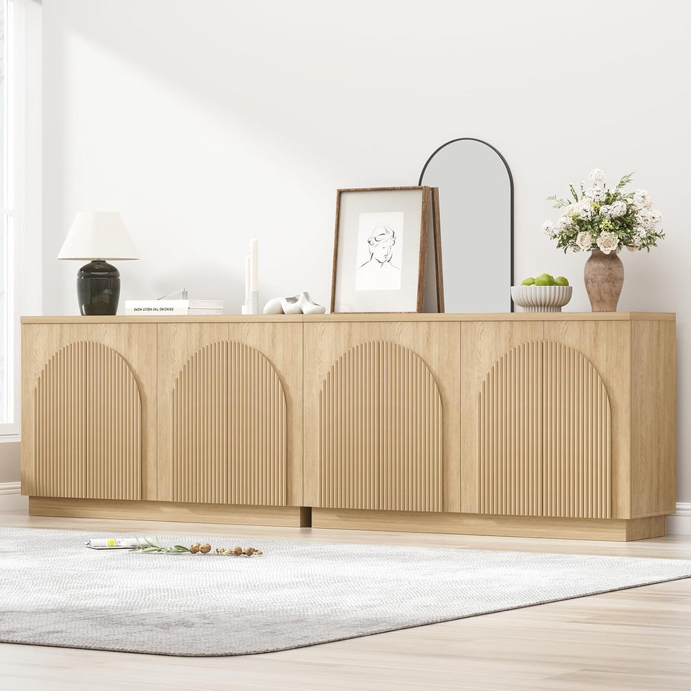 Yechen 110" Modular Fluted Sideboard Buffet Cabinet with Storage, Wood M...