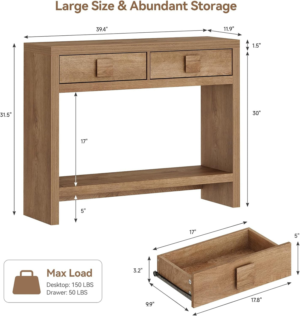 ONBRILL 40 Inch Narrow Console Table with Drawers and Open Shelves | Entryway...