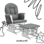 Storkcraft Premium Hoop Glider & Ottoman (White/Gray) — GREENGUARD Gold Certified Nursery Glider, Solid Wood Craftsmanship, Smooth-Gliding, Award-Winning