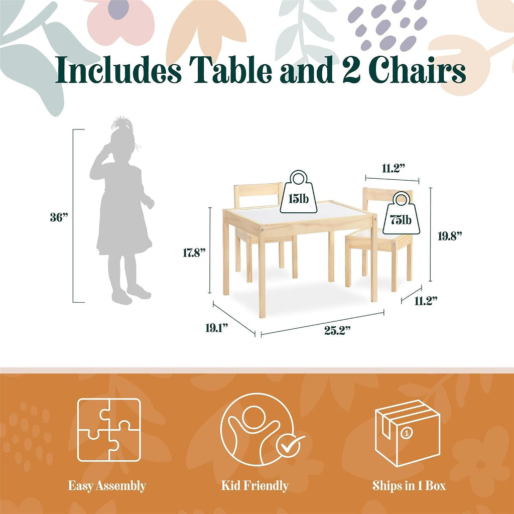 Baby Relax Hunter 3-Piece Kiddy Table & Chair, Natural/White Table Set