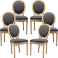 French Country Dining Chairs Set of 6, Gray Kitchen & Dining Room Chairs Set of 6, Linen Upholstered Dining Chairs, Wood Legs, Sillas De Comedor (Fabric, Grey, 6Pcs)