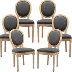 French Country Dining Chairs Set of 6, Gray Kitchen & Dining Room Chairs Set of 6, Linen Upholstered Dining Chairs, Wood Legs, Sillas De Comedor (Fabric, Grey, 6Pcs)
