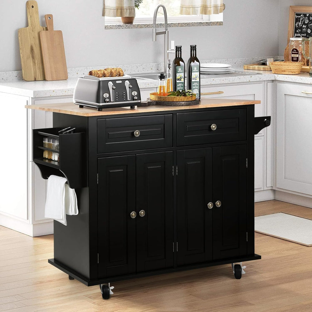 VOWNER 43" W Kitchen Island with Drop Leaf, Rolling Kitchen Island with ...