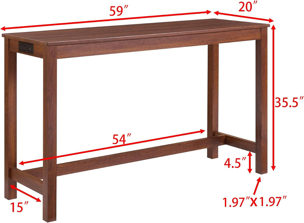 Knocbel Industrial 3-Person Counter Height Bar Table Set with Power Outlet, 4...
