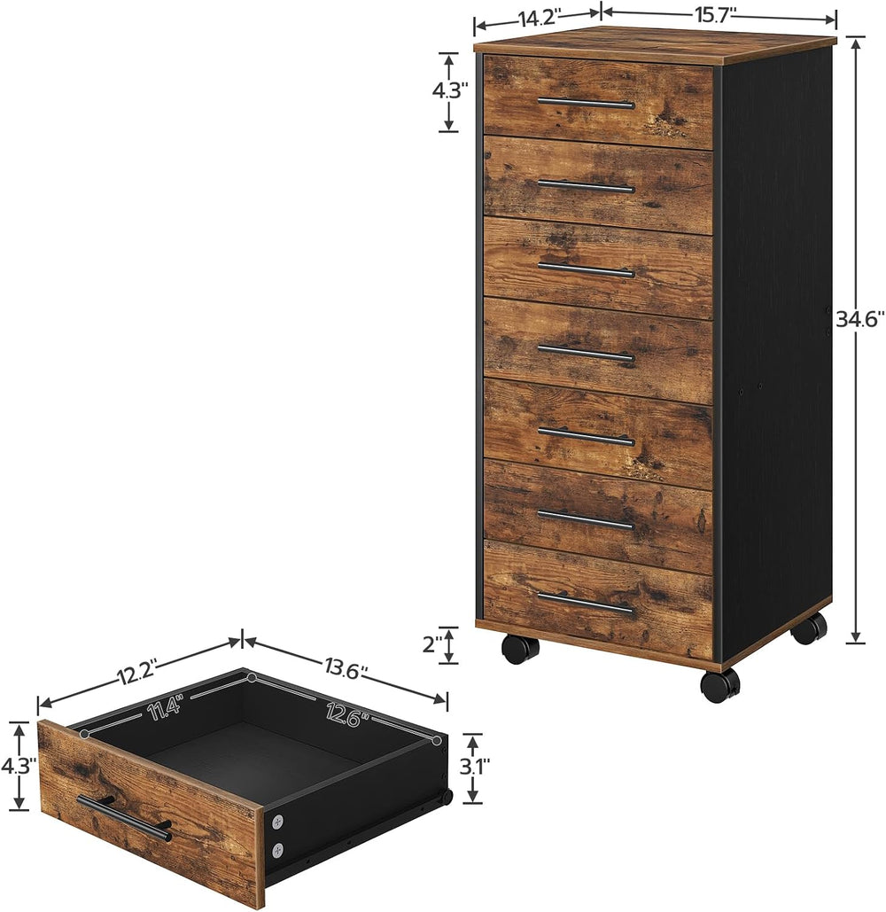HOOBRO 7-Drawer File Cabinet, Wooden Office Cabinet with Drawers, Mobile Stor...