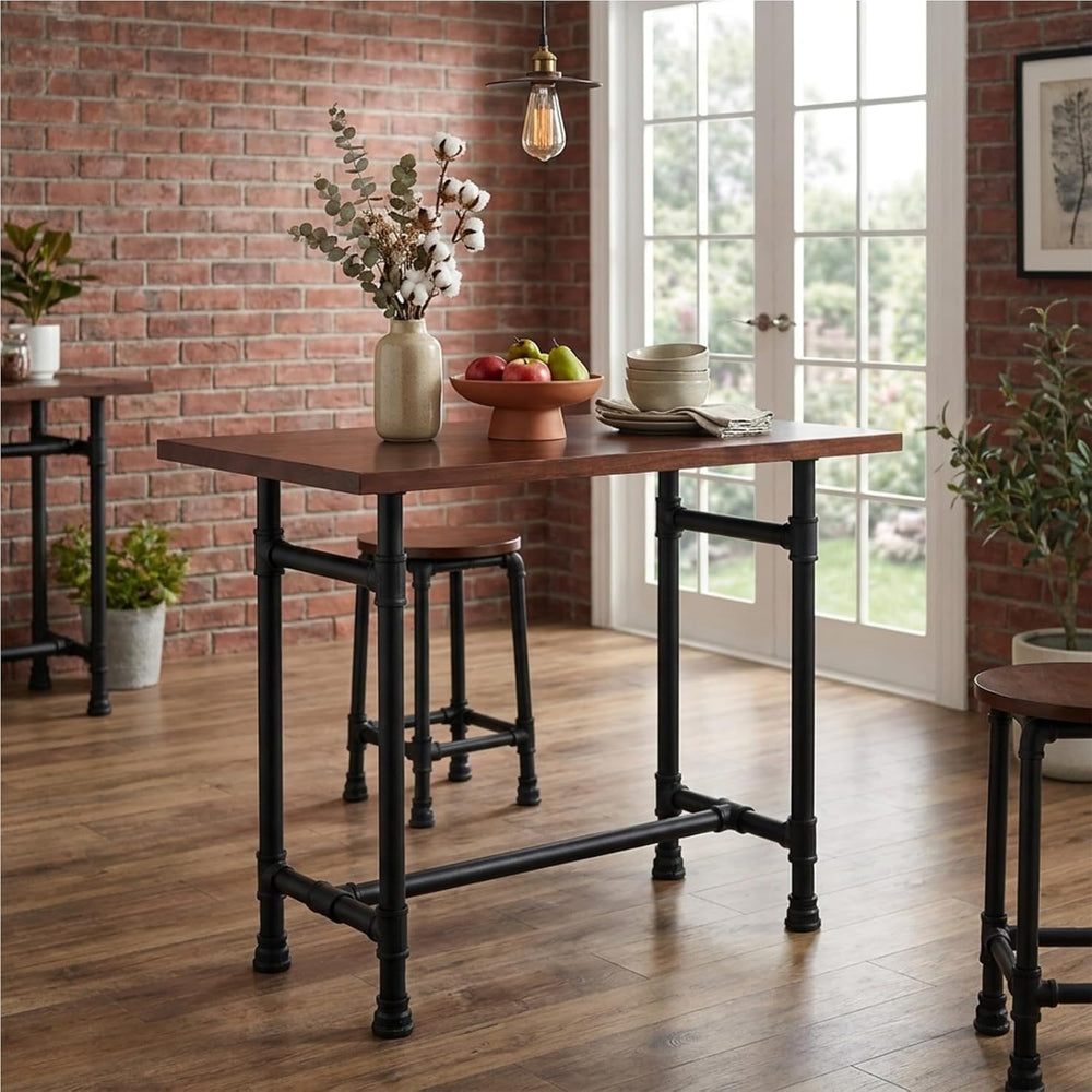 Industrial Pipe Small Dining Table for Two, 31.5" Compact Bar Table with...
