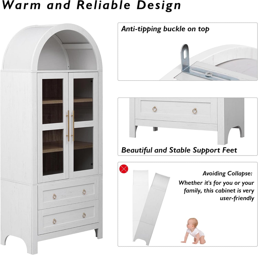 71" Tall Arched Kitchen Pantry Cabinet, Wooden Farmhouse Display Storage...