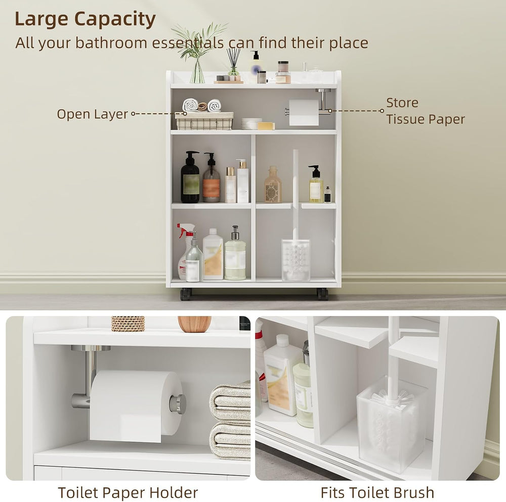 Halitaa Slim Bathroom Storage Cabinet, Slim Floor Cabinet with Sliding Doors,...