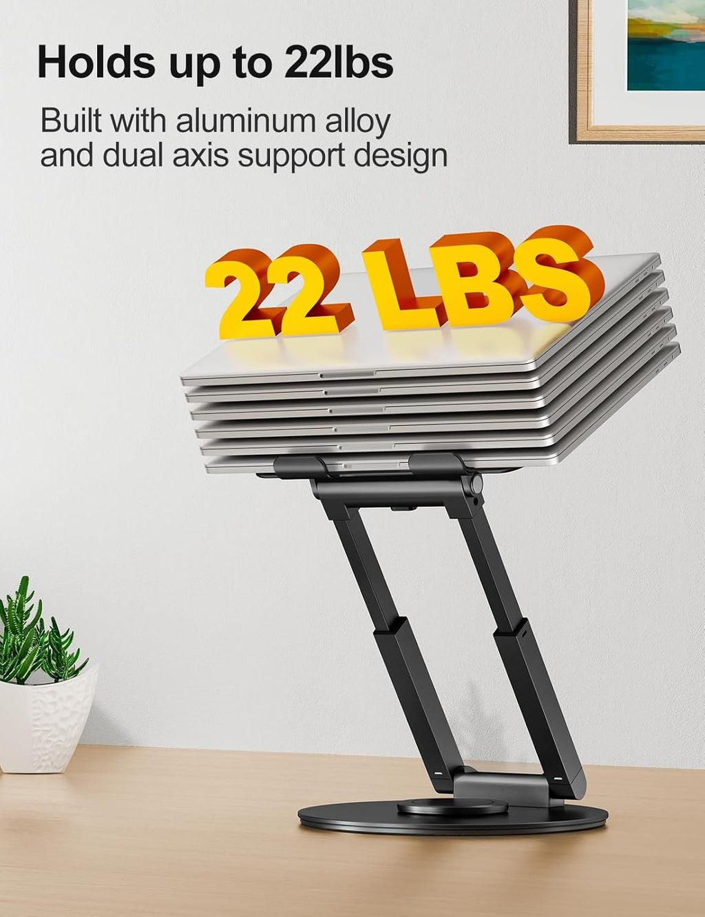 tounee Telescopic Laptop Stand for Desk with 360° Swivel Base, Sit to Stand, Height Adjustable, Portable Riser Holder for Good Posture, Compatible with MacBook Pro, All Laptops 10-17" - Black
