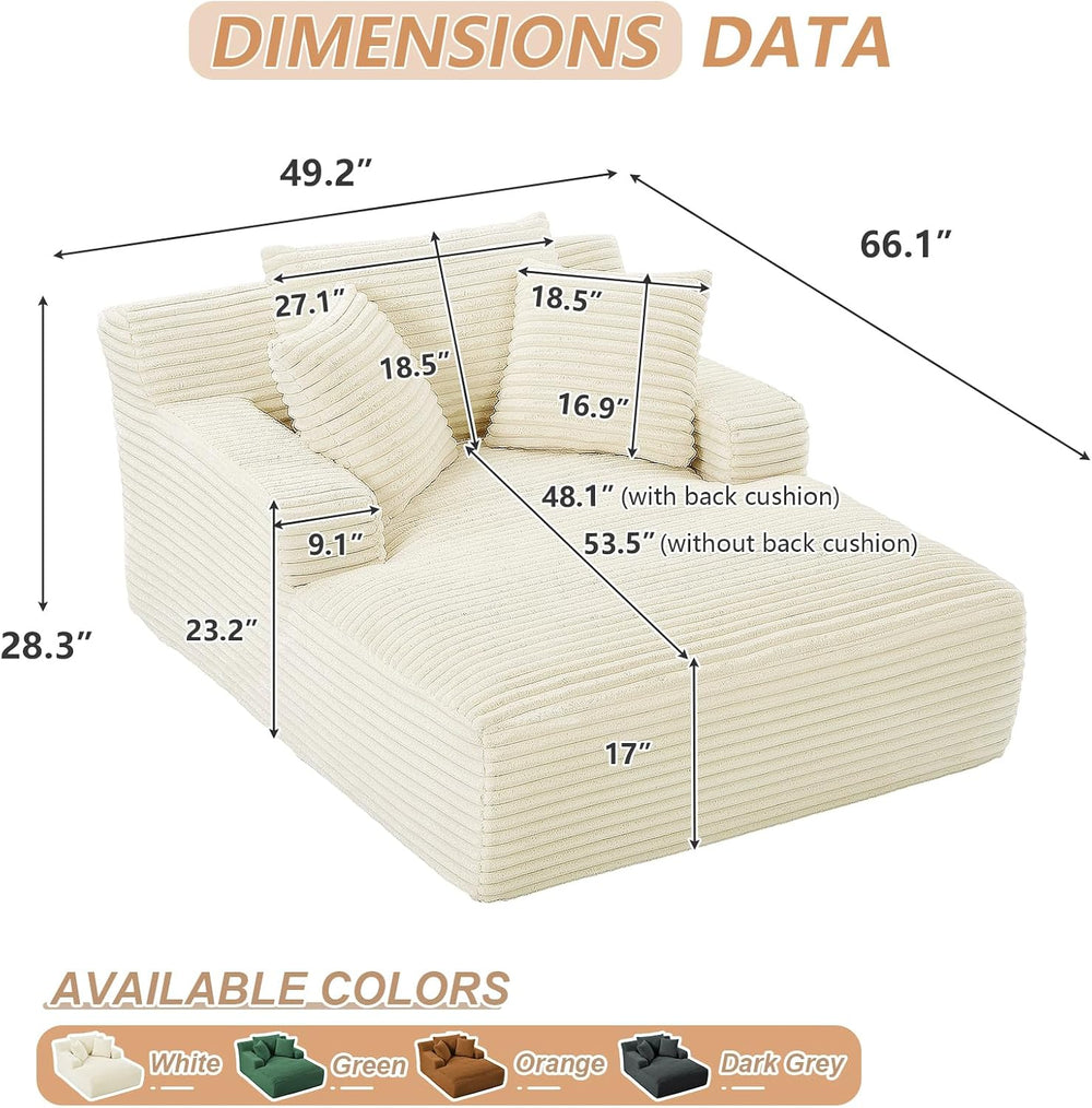49.2" Oversized Chaise Lounge Chair Indoor,Corduroy Reading Chair with 3...