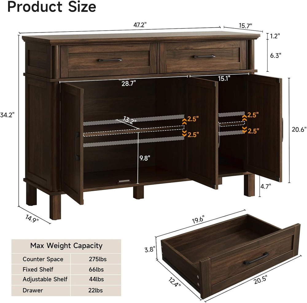 ONBRILL 48 Inch Buffet Cabinet with Storage, Farmhouse Sideboard Buffet w/2 D...