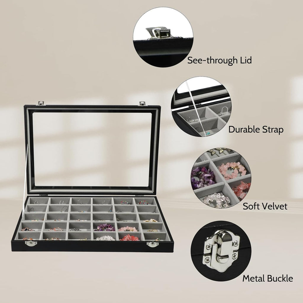 Stratalife Jewelry Organizer Earring Holder Jewelry Tray Earring Storage Organizer Display Rock Collection Box Jewelry Storage For Women Girls 30 Grid (Gray Black)