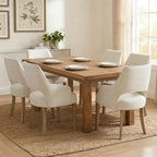 Linen Dining Chairs Set of 6, Upholstered Farmhouse Kitchen Chair Accent Chairs Side Chair with Wood Legs for Living Room/Dining Room/Bedroom/Restaurant, Upgraded Size, Cream