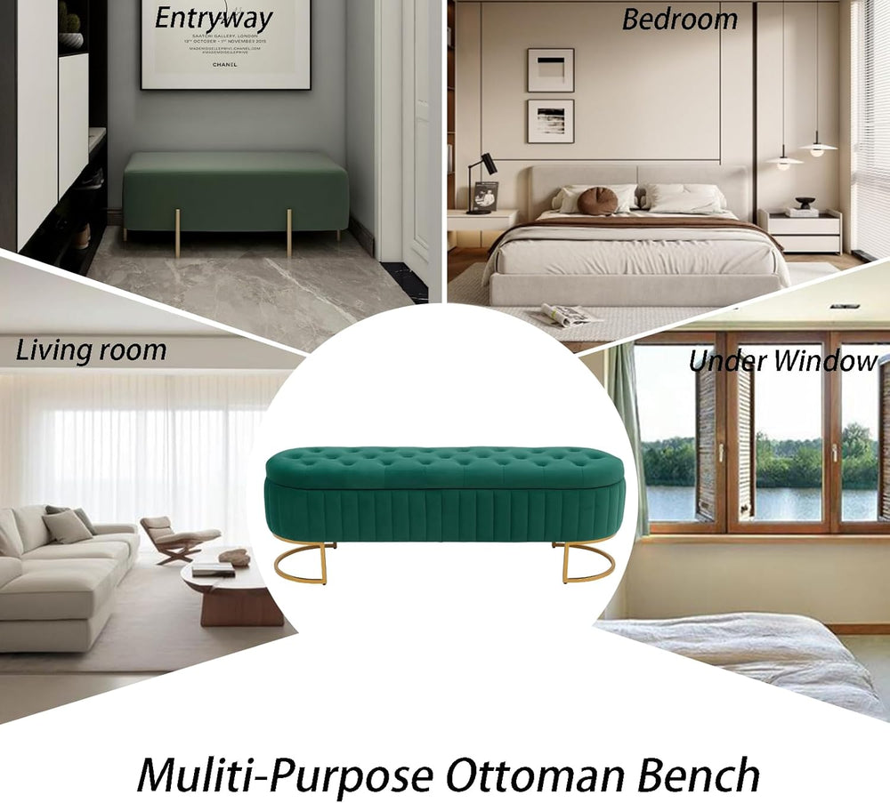 Velvet Storage Bench for Bedroom, Modern Tufted End of Bed Bench for King Siz...
