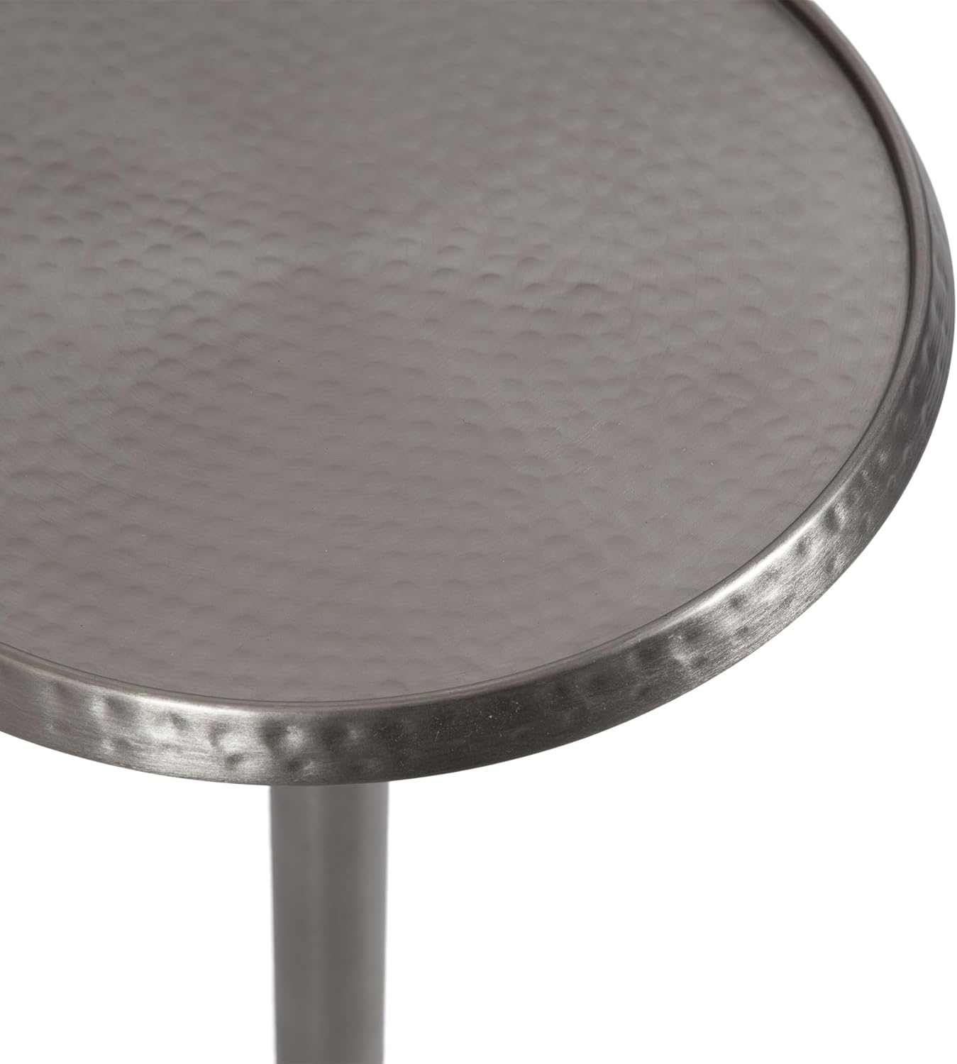 Kate and Laurel Sanzo Modern Pedestal Drink Table; 9 x 9 x 23; Antique Nickel; Decorative End Table with Hammered Tabletop for Use as Small Plant Stand or Living Room Martini Table