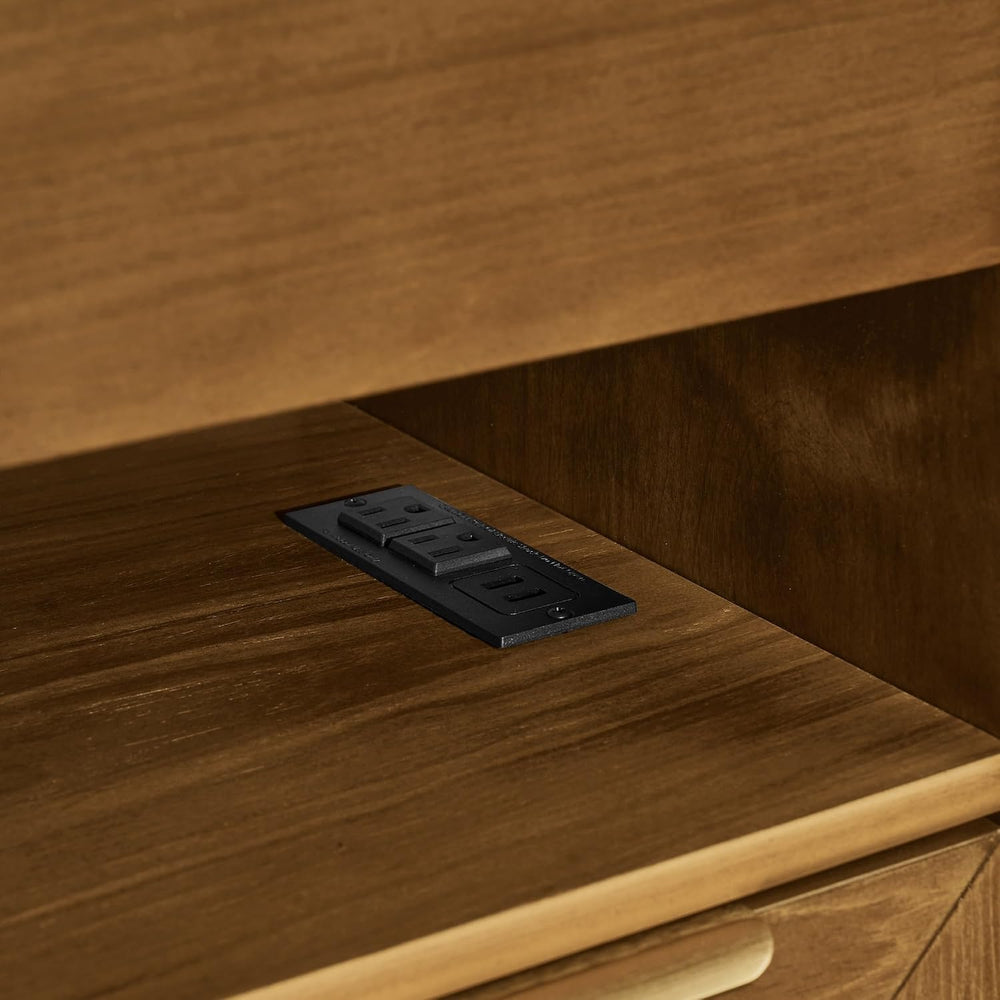 Mid Century Modern Nightstand with Charging Station & Outlet Hole & 2...