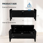 Storage Ottoman Bench, Velvet Upholstered Footstool for Bedroom and Living Room, Tufted Seat with Storage, Wooden Legs & Metal Rivets, Black