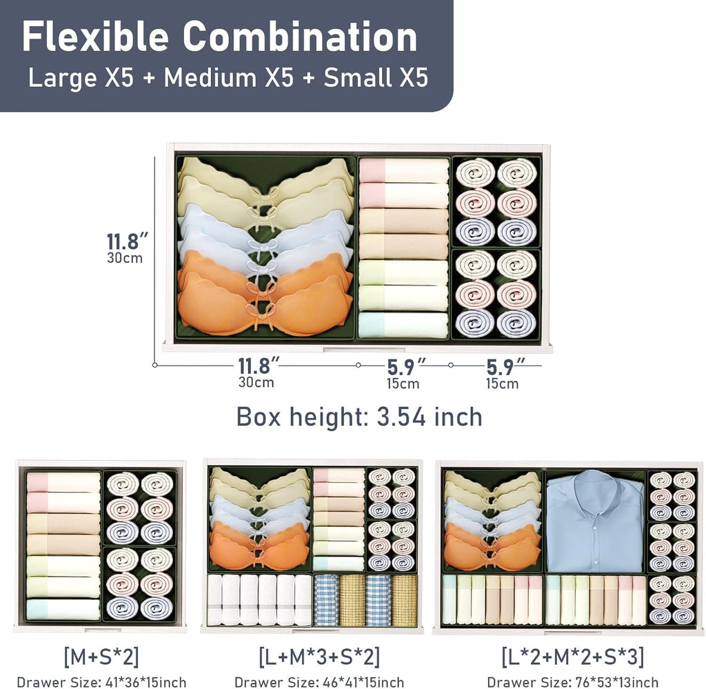 DIMJ Drawer Organizer Clothes - 18 Pack Closet Drawer Organizer Bins for Baby Clothes Storage, Fabric Dresser Organizer for Nursery Bedroom, Foldable Small Drawer Dividers for Underwear Socks