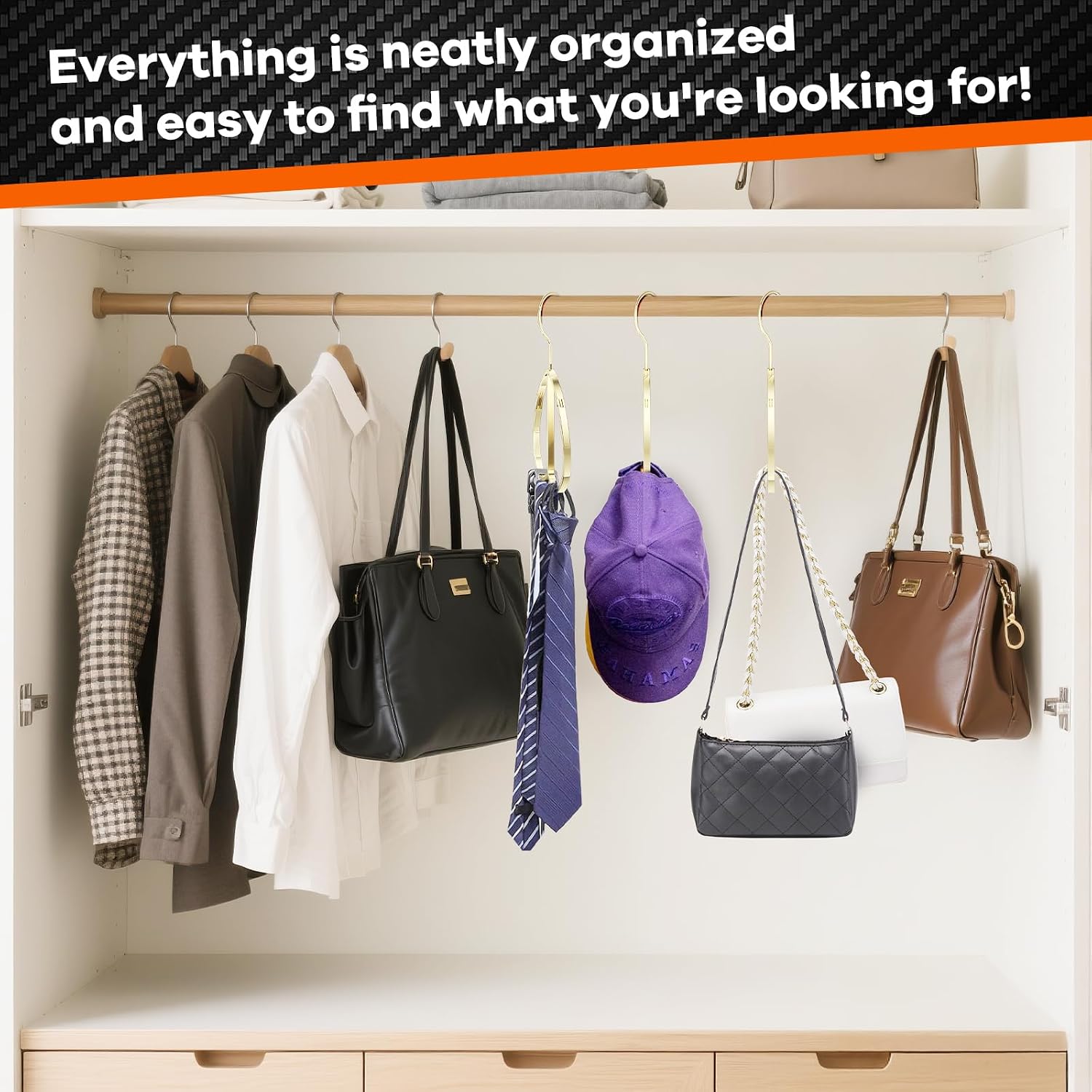 Multipurpose Closet Hangers- Tie and Belt Hanger for Closet- Ideal for Storing Belts, Ties, Scarfs, Baseball Hats, Purses & More- Great Space Saving Belt Organizer for Wardrobe