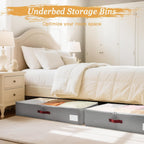 Under Bed Storage Bins with Clear PVC Lids – 2 Pack Large Underbed Organizers with Heavy-Duty Handles, Reinforced with 800G PP Panels & 80G Non-Woven Fabric – Waterproof & Foldable, Gery