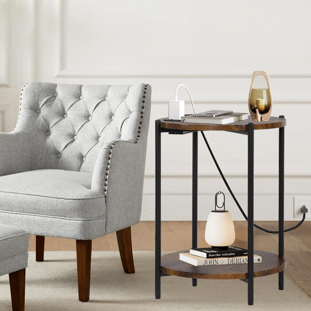 Gawicpy 2 Tier Round Side Table, Folding End Tables Coffee Table Simplistic S...