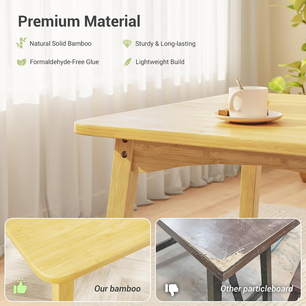 Bamboo Dining Table, Small Kitchen Table for 2, 27.6" Square Dining Tabl...