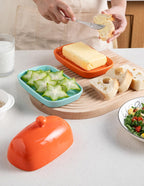 Sweejar Ceramic Butter Dish with Lid for Countertop,Porcelain Butter Keeper with Knob Handle,Butter Container for East/West Coast Butter, 7 inches (Orange)