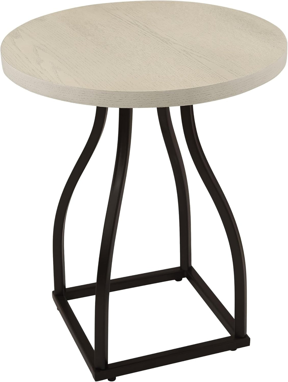 Accent Table, 20 Inch Round Wood White Top, Black Metal Base