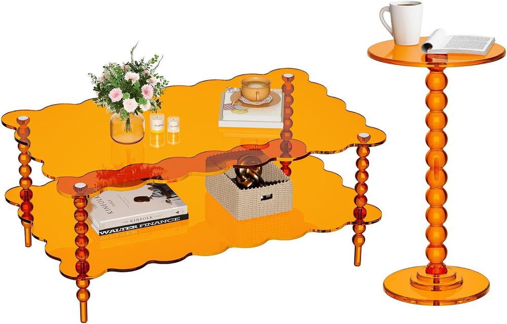 Acrylic Side Table+Coffee Table Set of 2