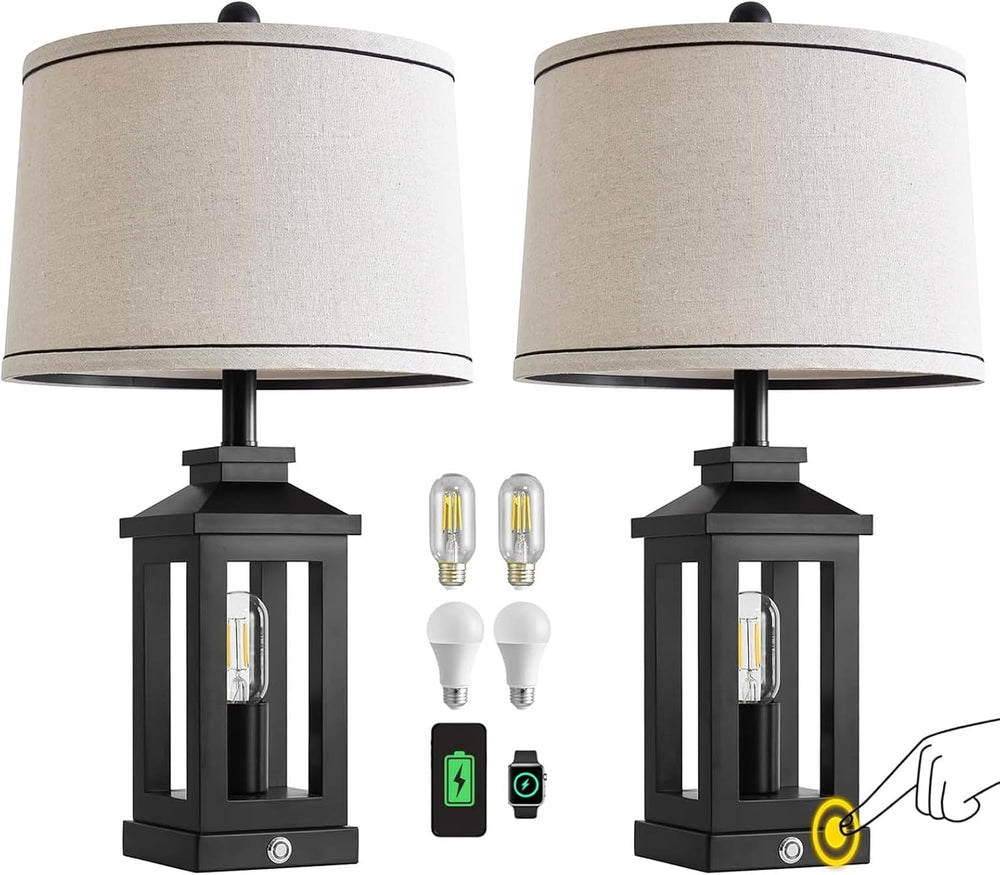 23.75" Retro Farmhouse Black Table Lamp for Living Room Bedroom Nightstand