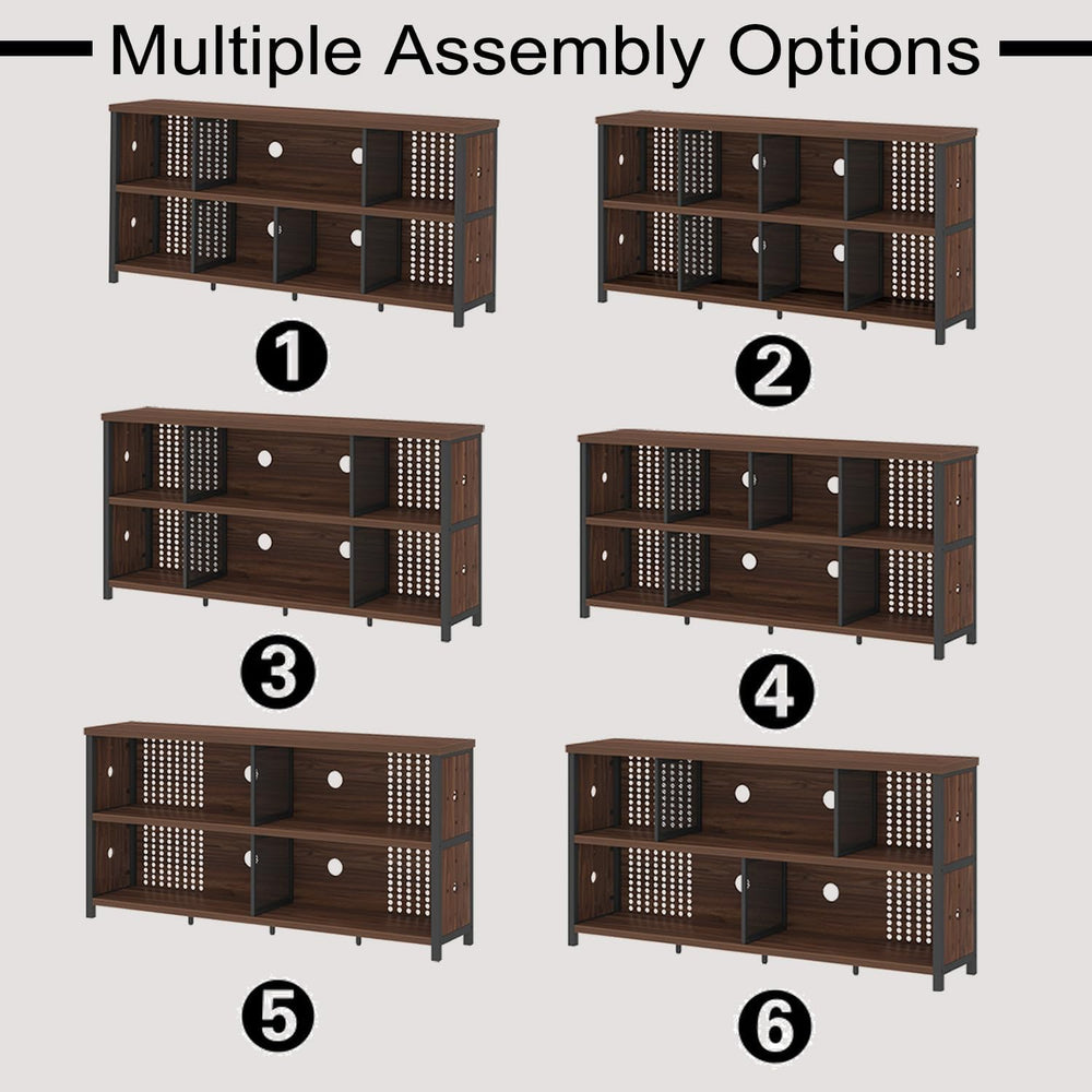 LVB Wood Horizontal Bookshelf, Industrial Bookcase with Storage, Walnut 63"