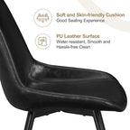 Yaheetech Dining Chairs Set of 2 Modern Upholstered Dining Room Chairs with Faux Leather Seat and Metal Legs for Home, Kitchen, Armless Design, Black