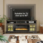 70" Farmhouse TV Stand with 36" Fireplace for TVs up to 80", Media Entertainment Center with Adjustable Shelves and Large Storage Cabinets, for Living Room, Gray & Black