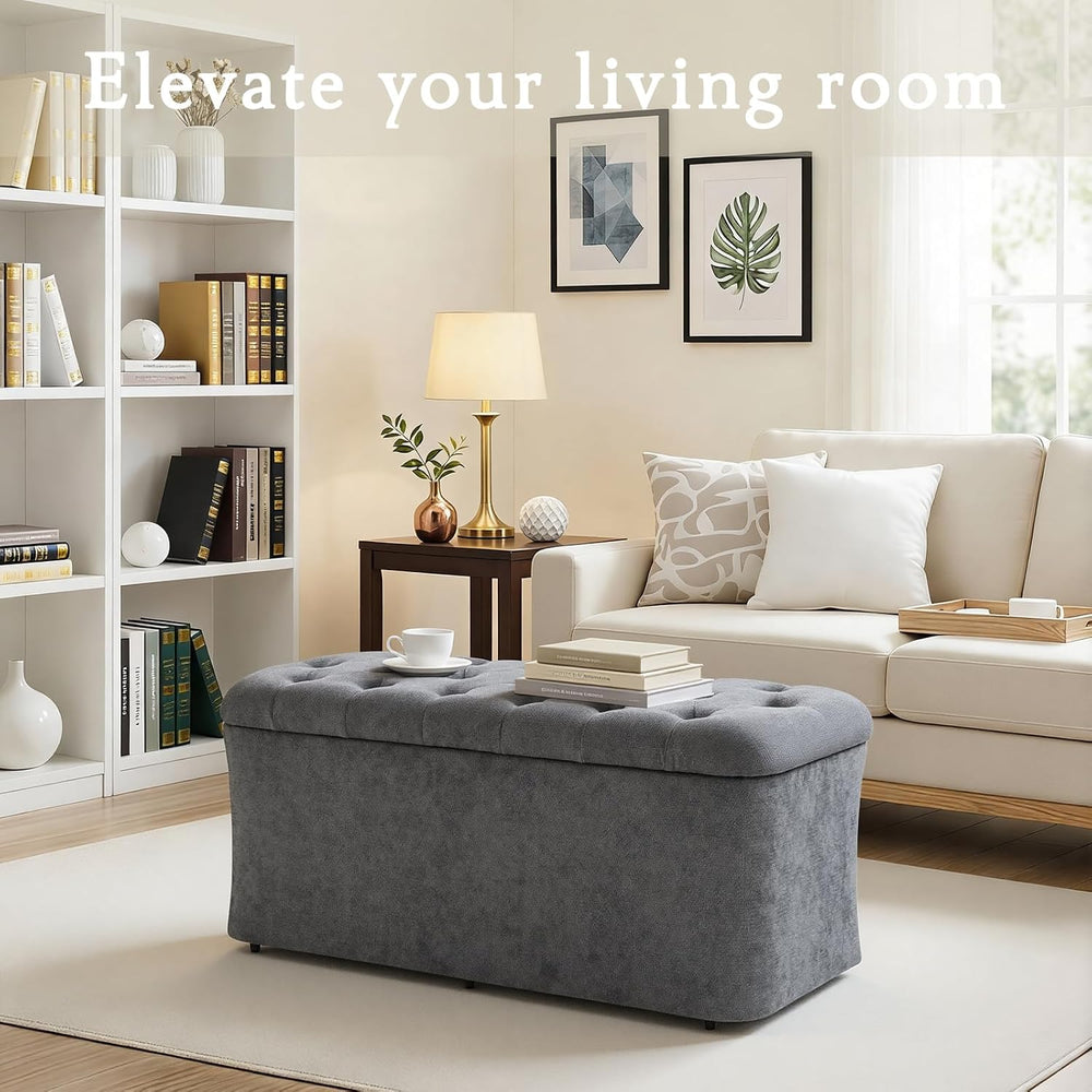 ONBRILL Storage Ottoman Bench, End of Bed Bench, 39.8 x 18.1 x 17.7 Inches Po...