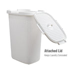Mind Reader Slim Laundry Hamper with Lid, 60L Clothes Basket, Premium Wicker Design, Plastic, White