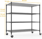 Himimi Storage Shelves with Wheels, 4-Tier Heavy Duty Steel Wire Rack Storage Shelving, Adjustable Metal Storage Shelves for Garage Kitchen Pantry Bathroom Laundry 18" D*60" W*72" H, Black