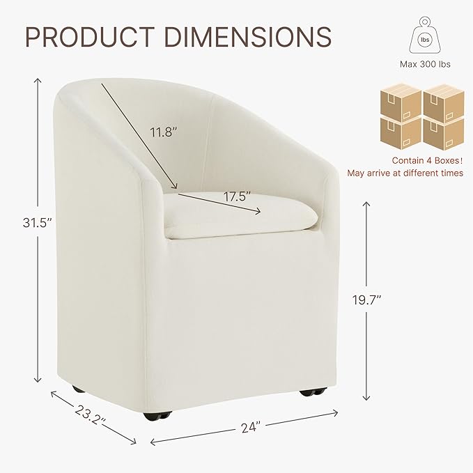 Upholstered Dining Chairs with Casters, Washable Cover Modern Dining Room Cha...