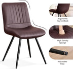 Dining Chairs Set of 6, Modern Dining Chairs with Thick Cushions, PU Leather Upholstered Kitchen Dining Room Chairs with Metal Legs for Dining Living Room (Dark Brown)